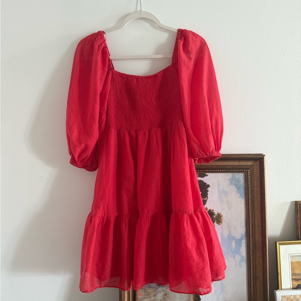 Red Puff Sleeve Dress - Picture 3 of 6